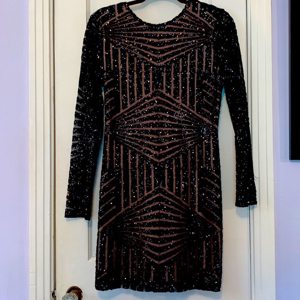 Sexy, black, open back sequin Dress